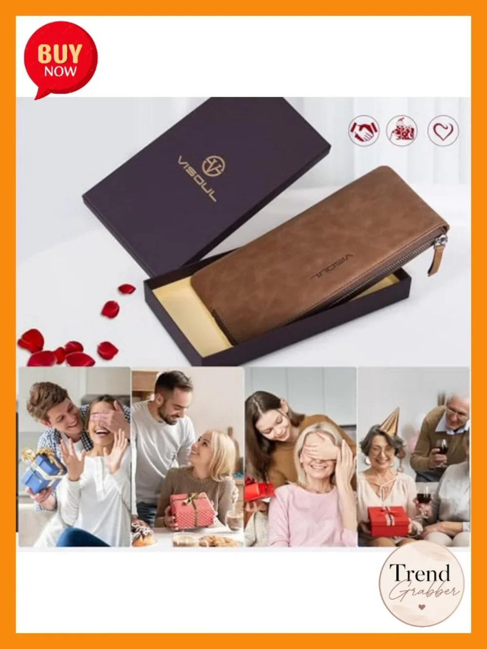 Genuine Leather RFID Zipper Cash Wallet with Removable Card Holder, Clutch Style